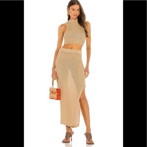 NWT Camila Coelho Cleo Skirt and crop top in Gold Flax